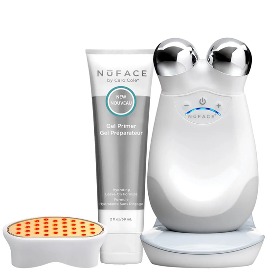 Geschenkset: NuFACE Trinity Gesichtstrainer Weiß +  Aufsatz zur Faltenreduzierung